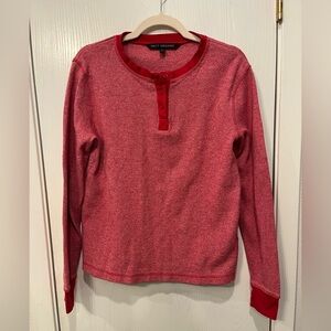 Pact Red Top Women’s Waffle Knit Henley Organic Cotton Layer Cozy Size Medium